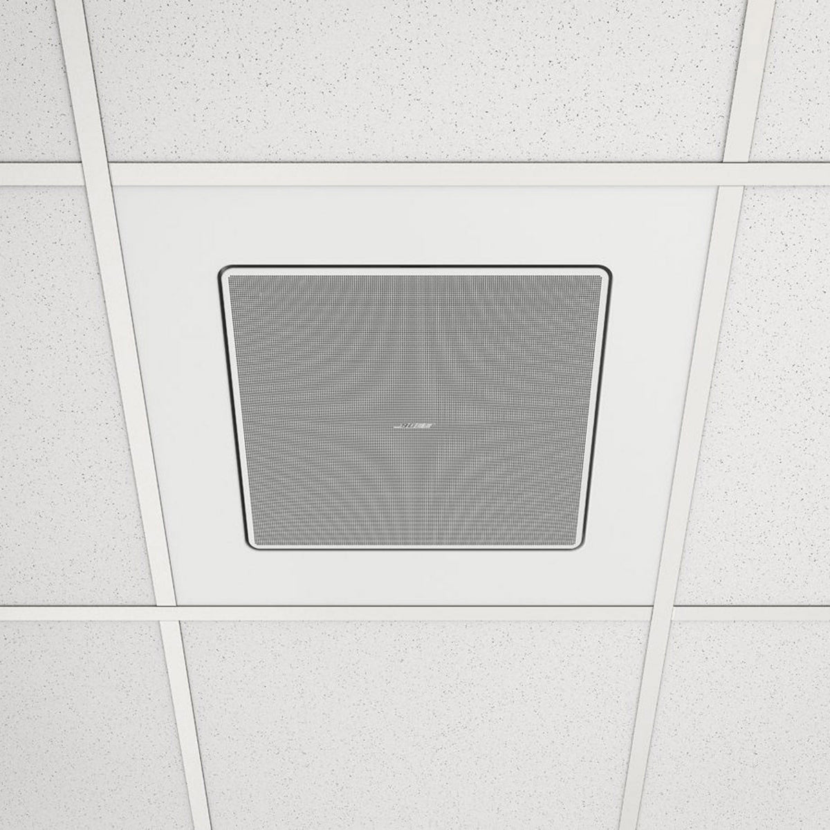 Bose EMCT ceiling tile accessory installed in a drop ceiling grid with EdgeMax speaker