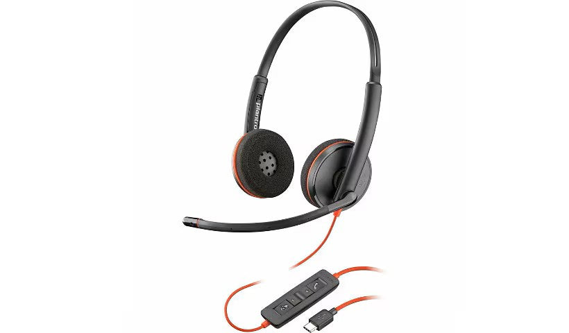 Poly Blackwire 3220 headset with USB-C to USB-A adapter
