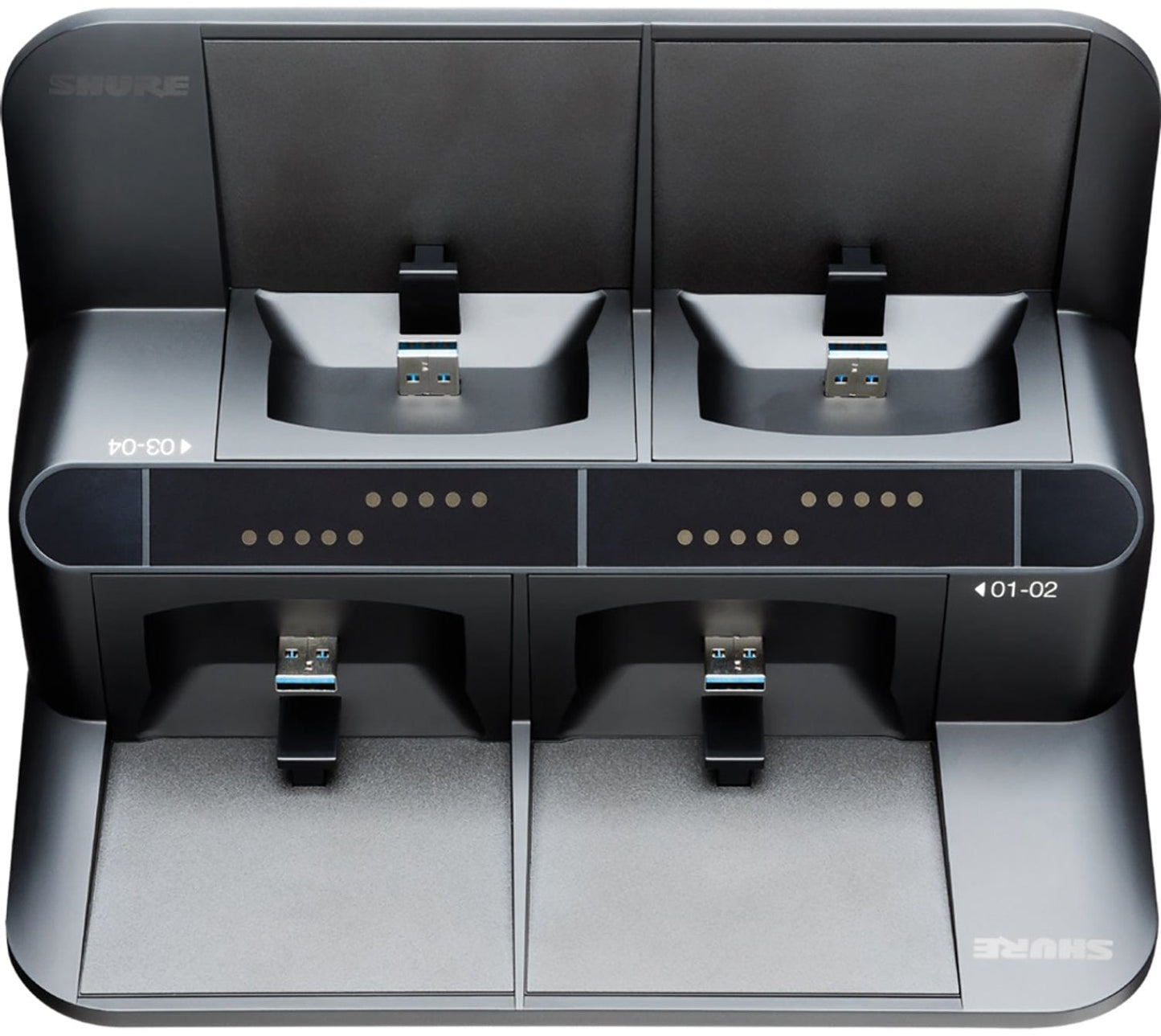 Shure SBC450 4-Bay Network Docking Charge Station for ULXD6/ULXD8 Transmitters - No Power Supply