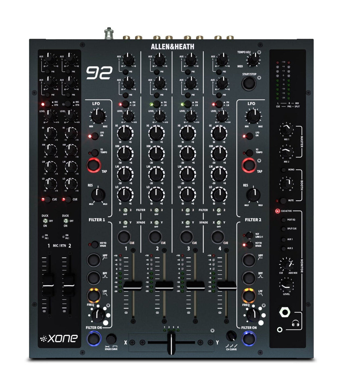 Allen & Heath XONE:92 club DJ mixer top view in Storm Grey