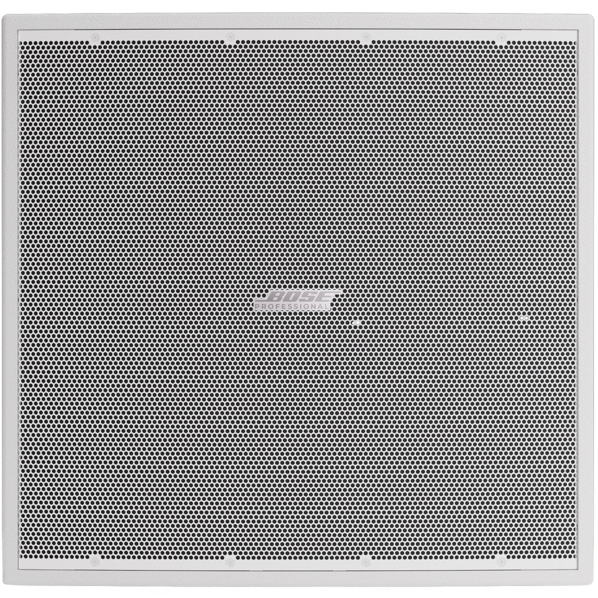 Bose ShowTime STS118E white subwoofer, front view of the powder coated grille with Bose logo