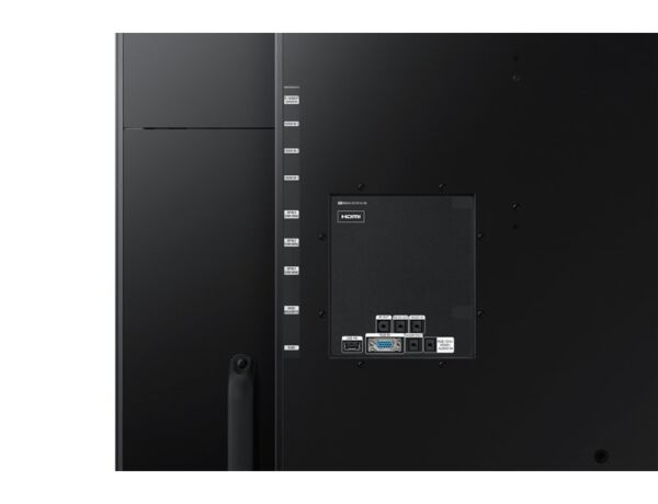 Rear interface of Samsung model LH105QMDNC/UE showing 5K connectivity terminals and heavy-duty VESA mounting points. MoIAT compliant interactive signage for regional GCC projects with fast local delivery from the Trianze Tech Dubai hub.