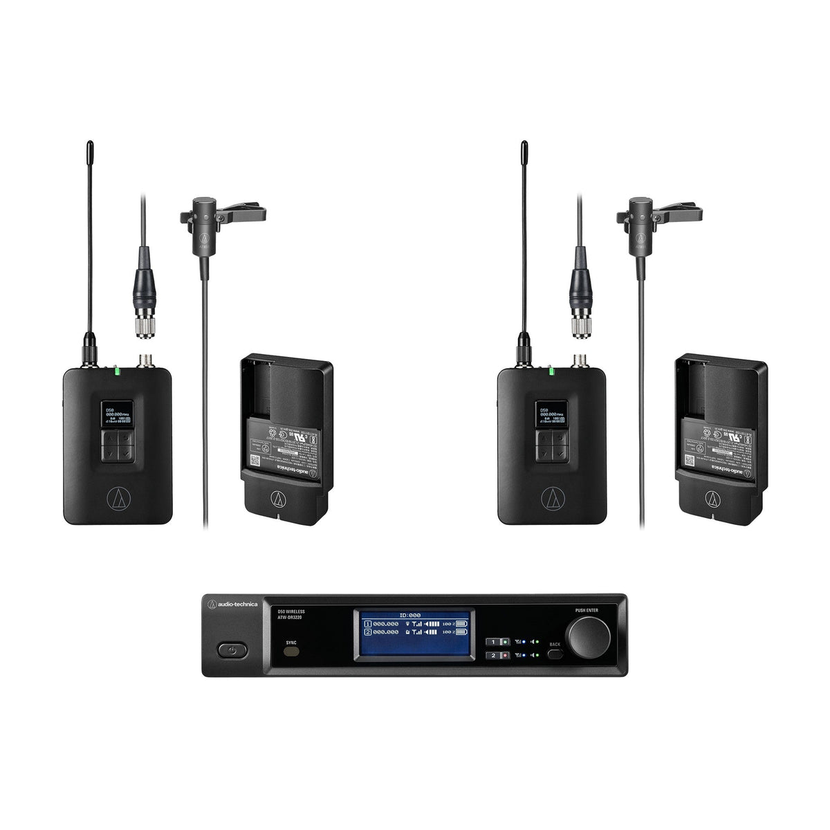 Audio-Technica ATW-D50-DRX-2BL 2-Person Wireless Cardioid Lavalier Microphone System, DF2 470 to 608 MHz product photo