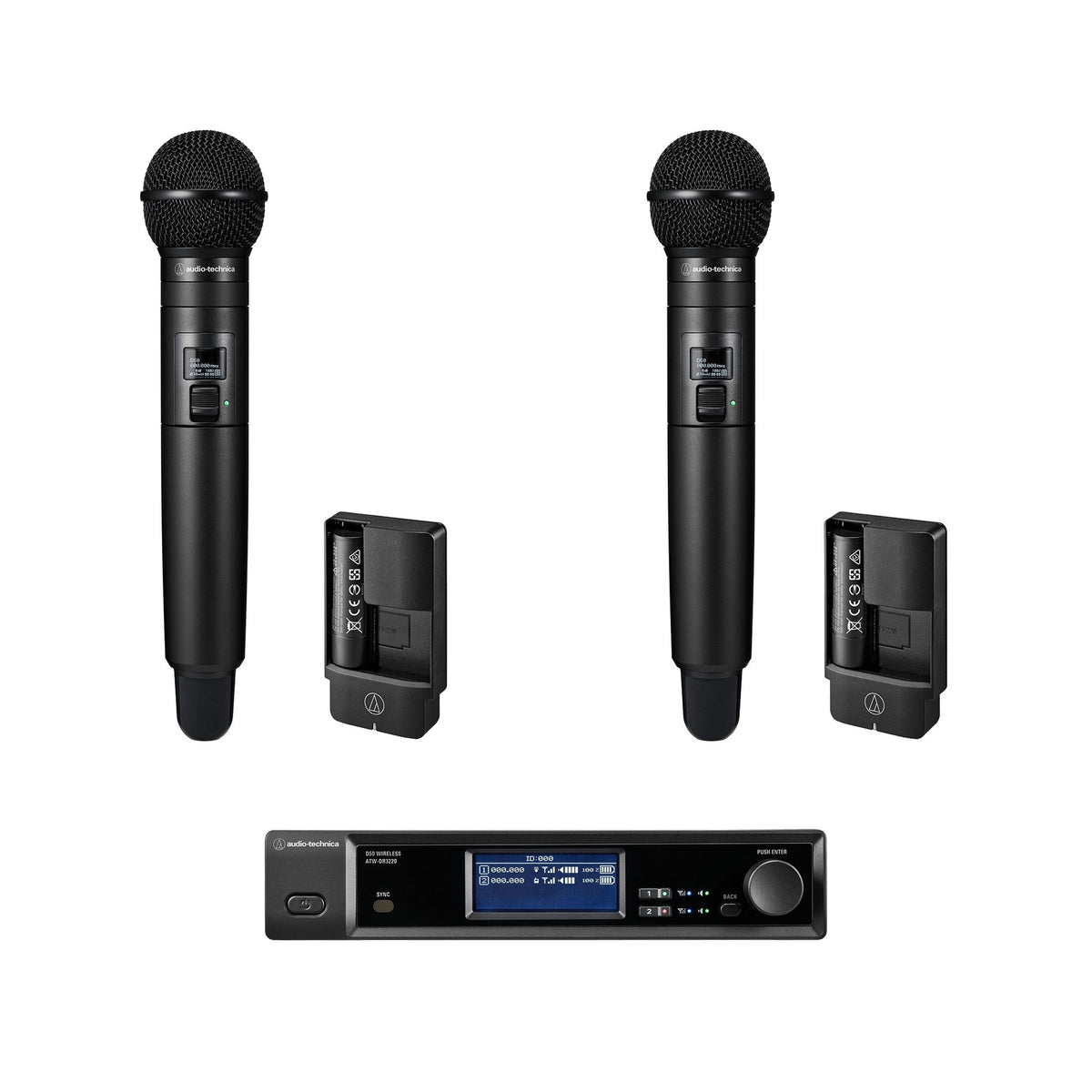 Audio-Technica ATW-D50-DRX-2H 2-Person Wireless Cardioid Handheld Microphone System, DF2 470 to 608 MHz product photo