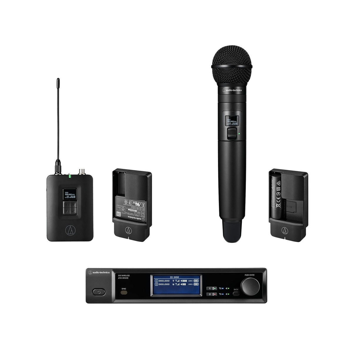 Audio-Technica ATW-D50-DRX-BH 2-Person Wireless Combo Bodypack/Handheld System, DF2 470 to 608 MHz product photo
