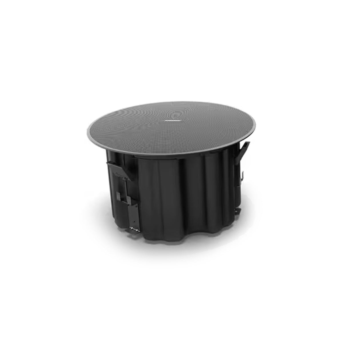 Bose DesignMax DM8C black in-ceiling loudspeaker, angled view with grille