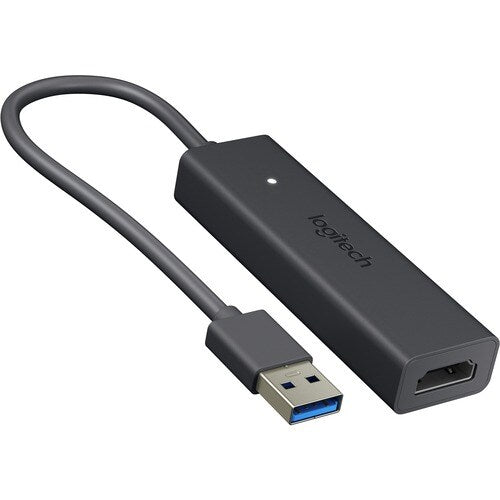 Logitech Screen Share HDMI to USB adapter with attached cable, product shot