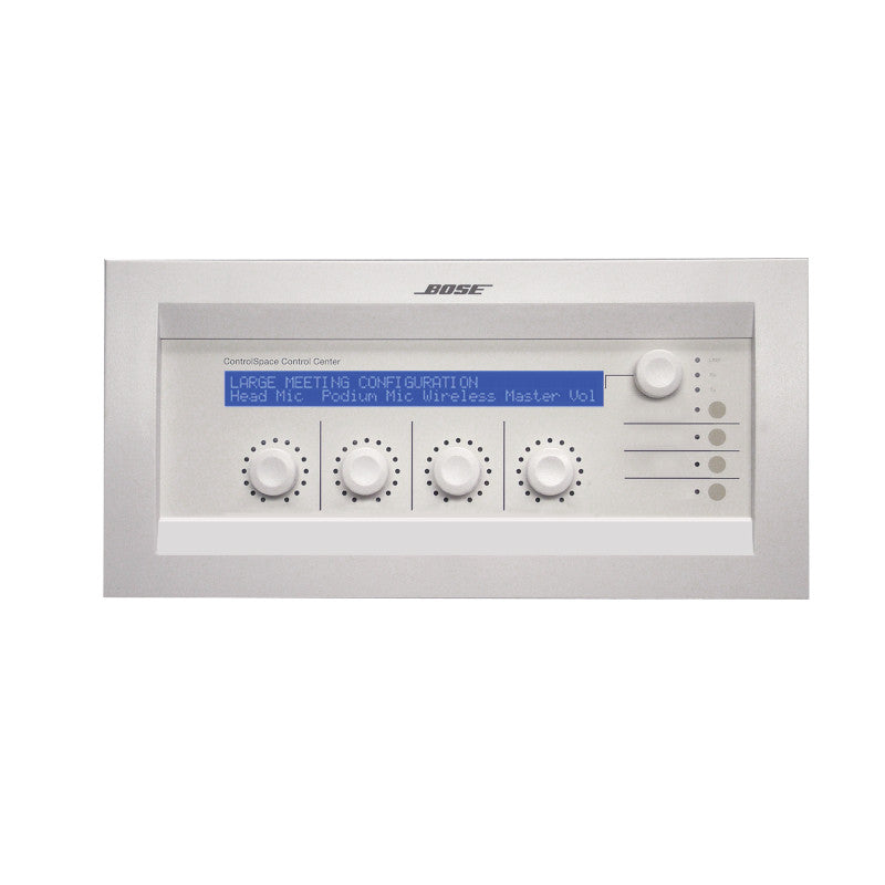 Bose ControlSpace CC-64 wall-mounted control center in white with rotary encoders and LCD display