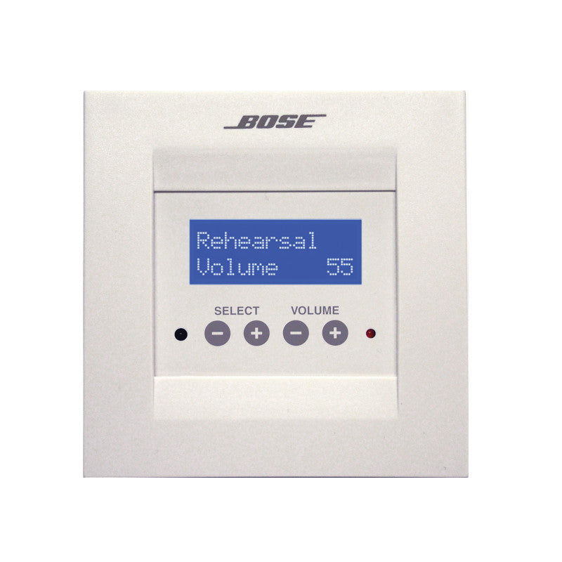 Bose ControlSpace CC-16 white wall mounted zone controller front panel with bitmap LCD display