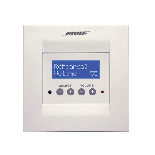 Bose ControlSpace CC-16 white wall mounted zone controller front panel with bitmap LCD display