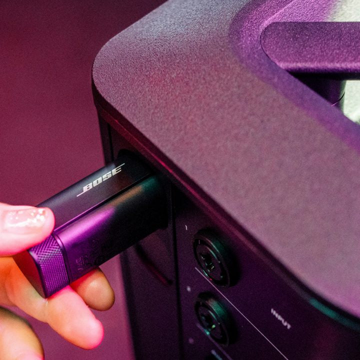 Bose S1 Pro+ XLR wireless transmitter charging inside the S1 Pro+ speaker