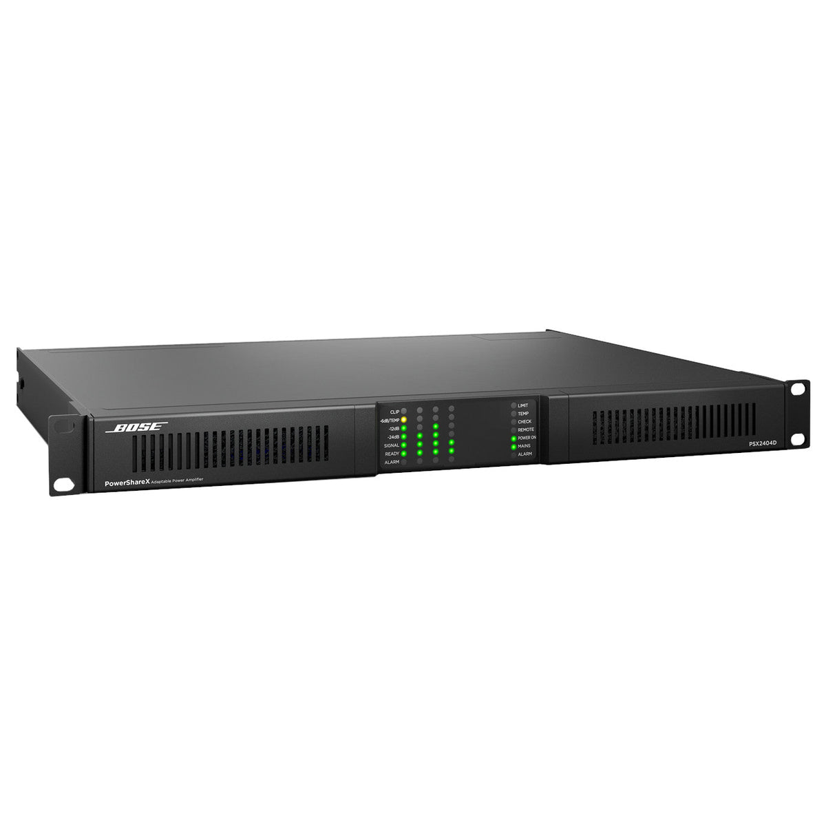 Bose PowerShareX PSX2404D amplifier front panel with display and controls