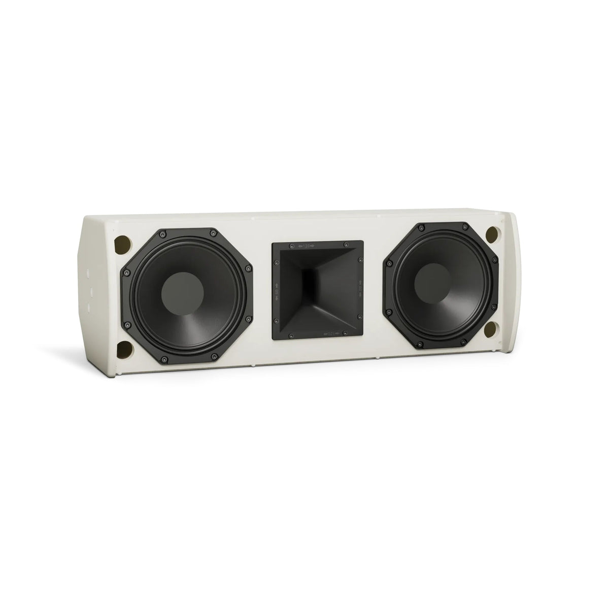 Bose AMU208-120 loudspeaker white, mounted on U-bracket for outdoor installation