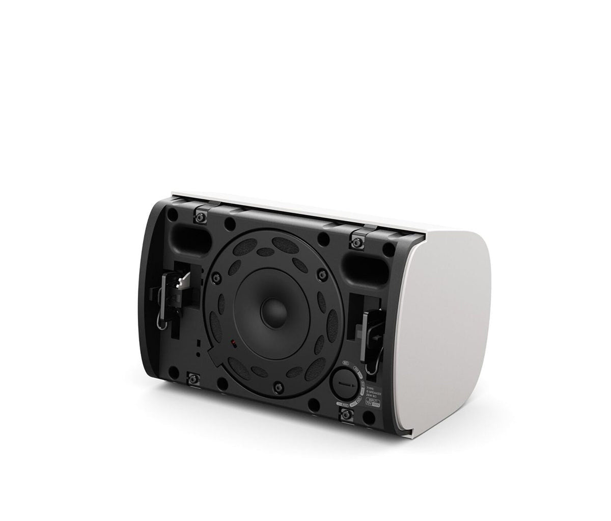 Bose DM3SE white loudspeaker rear view showing QuickHold bracket