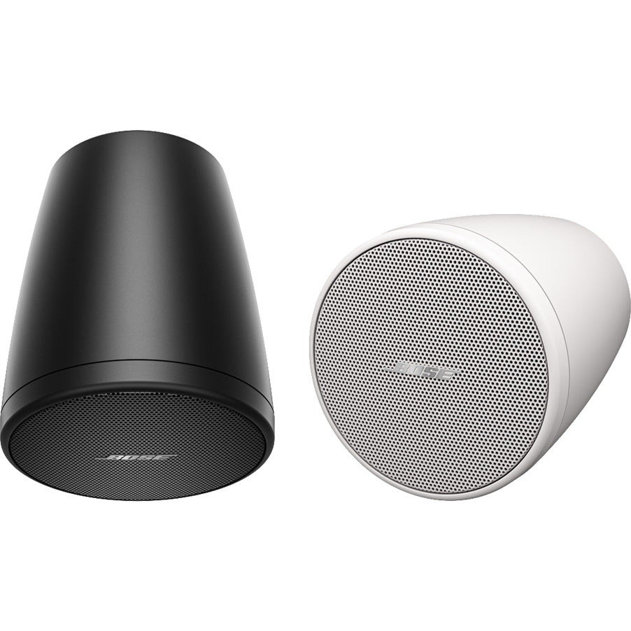 Bose FreeSpace FS2P pendant-mount loudspeaker in white hanging from ceiling suspension cable