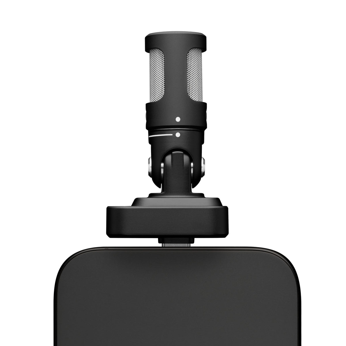Shure MV88 USB-C microphone plugged into a smartphone
