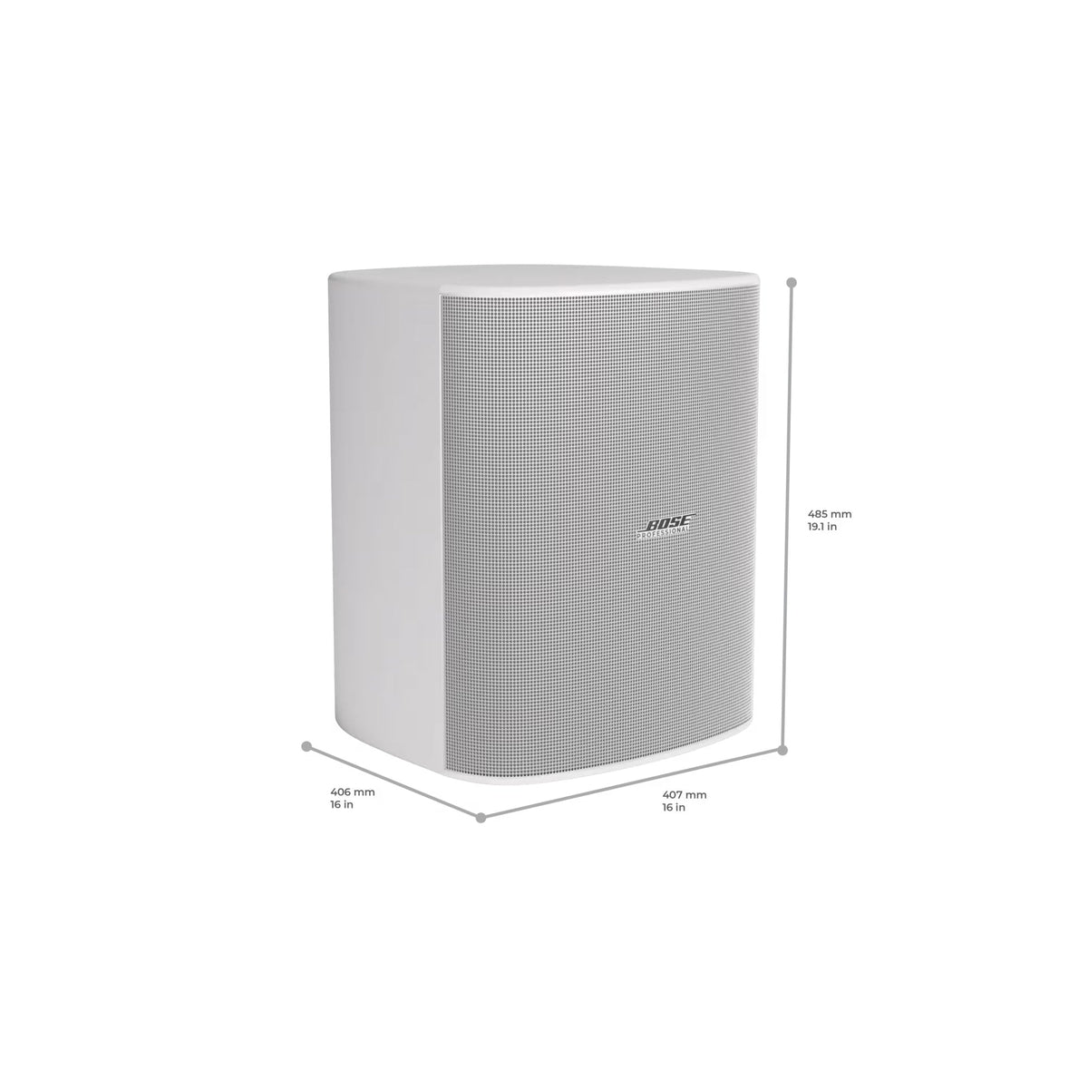 Bose DesignMax DM12SE white speaker installed outdoors on a wall mount