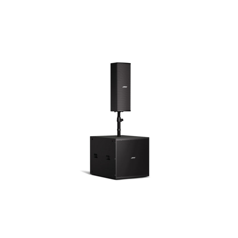 Bose ShowTime STS118E black subwoofer installed outdoors ground stacked