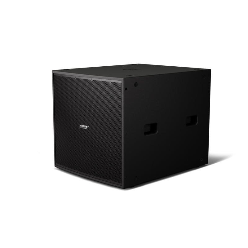 Bose ShowTime STS118E black 18 inch passive subwoofer, front angle product photo