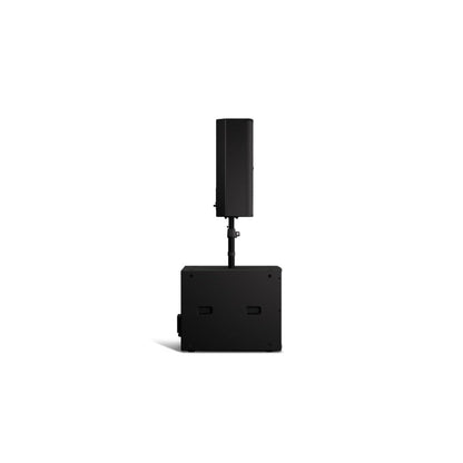 Bose ShowTime STS118E black subwoofer flown installation in a performance venue