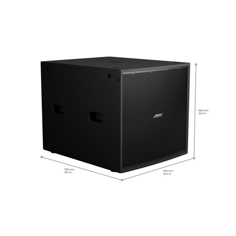 Bose ShowTime STS118E black subwoofer dimensions and specification diagram