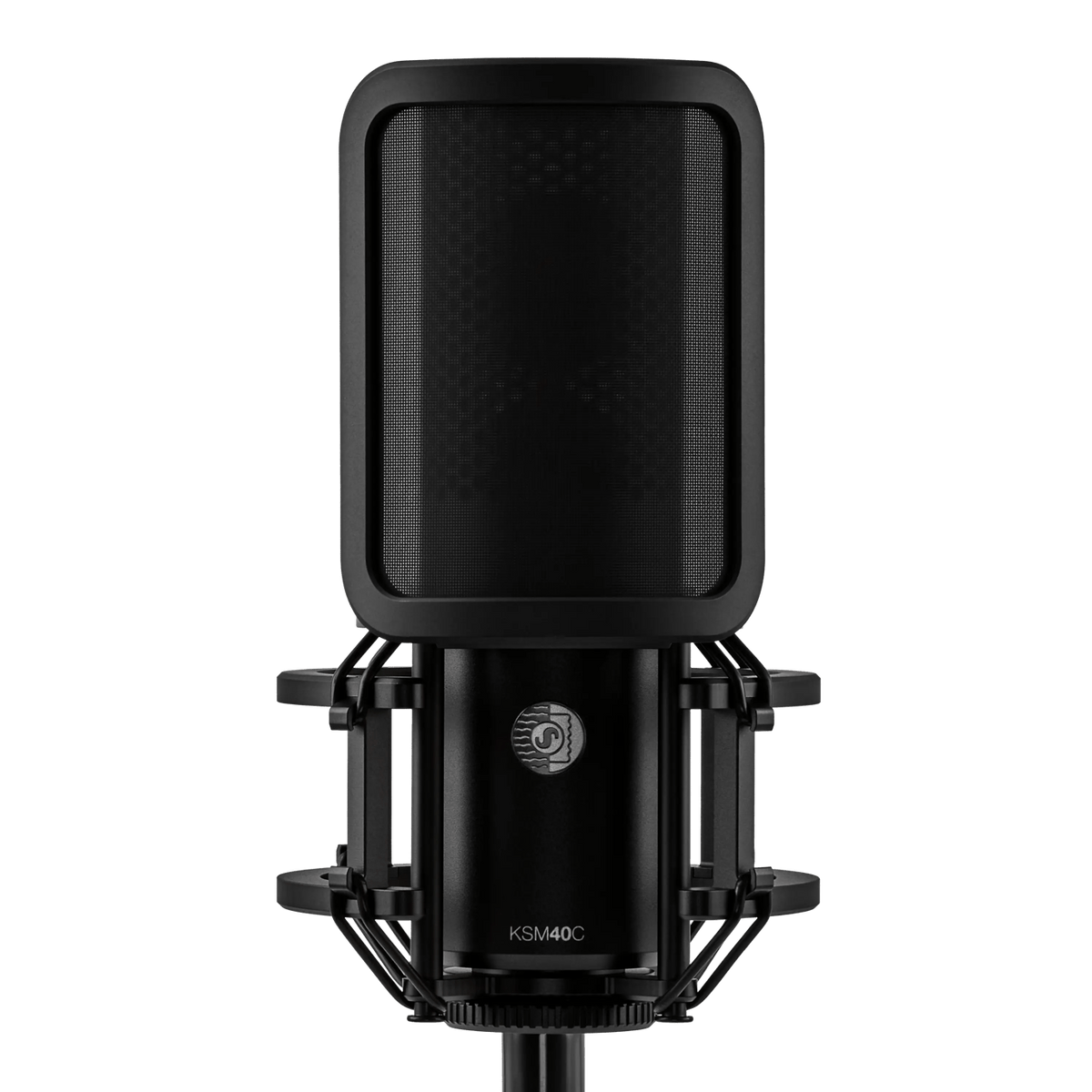 Shure KSM40C front view with magnetic pop filter fitted