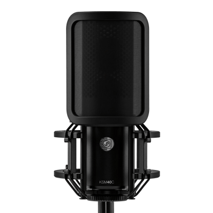 Shure KSM40C front view with magnetic pop filter fitted