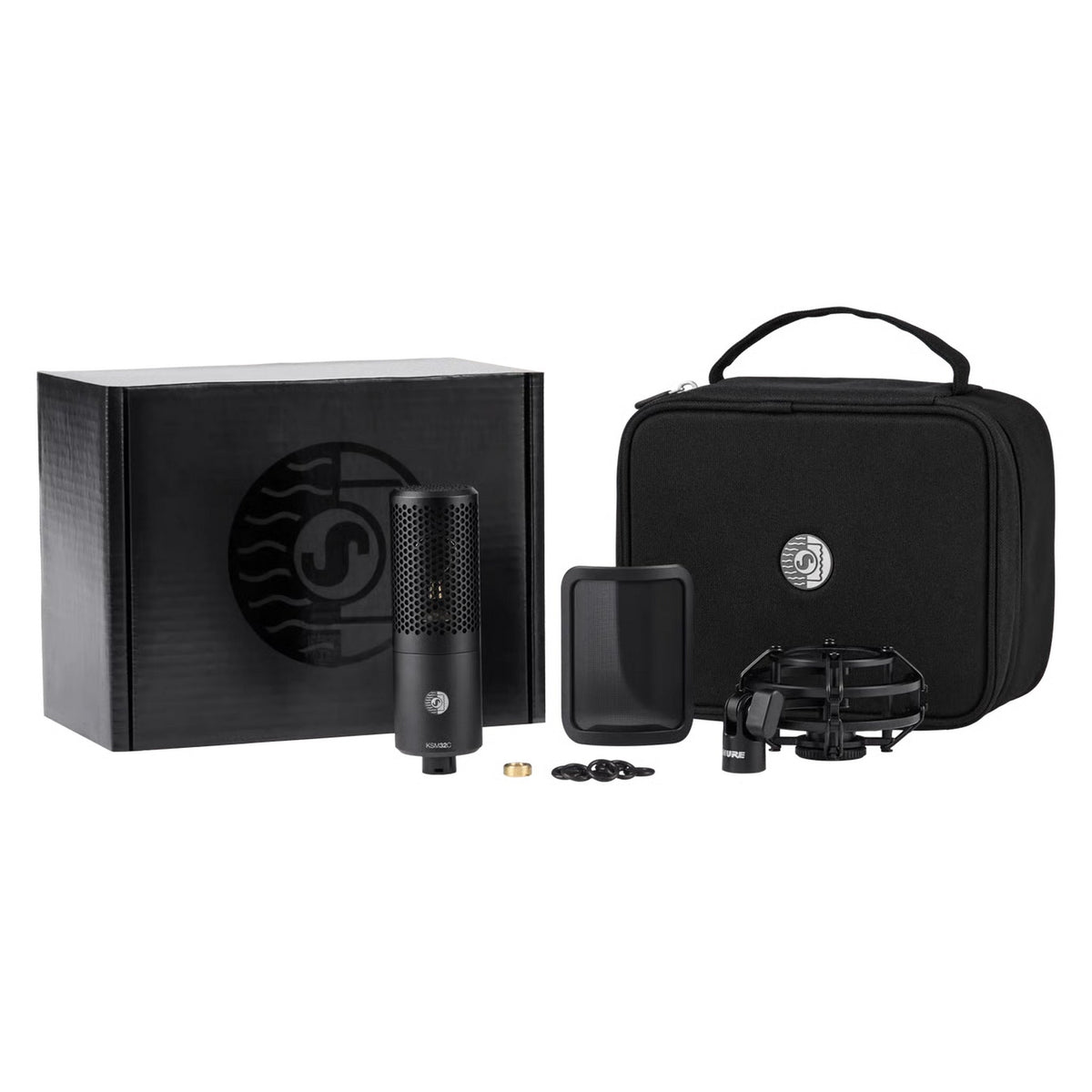 Shure KSM32C/SM studio kit contents with case, shock mount and pop filter