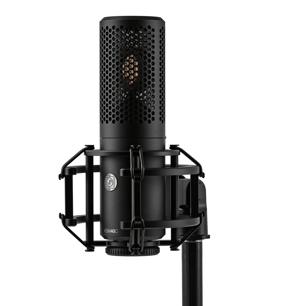 Shure KSM40C side view in shock mount on a stand