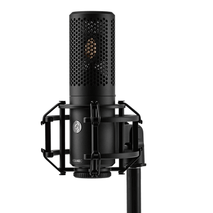 Shure KSM40C side view in shock mount on a stand
