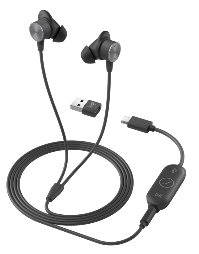 Logitech Zone Wired Earbuds: USB-C In-Ear Headset Certified for Microsoft Teams