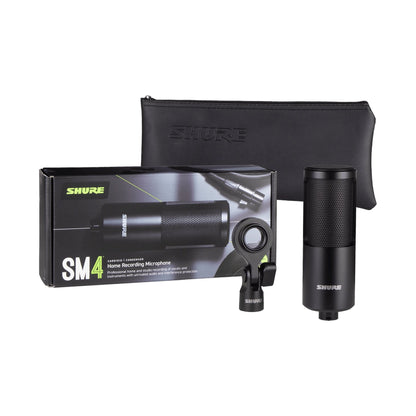 Shure SM4 retail box shown with the microphone and mount clamp