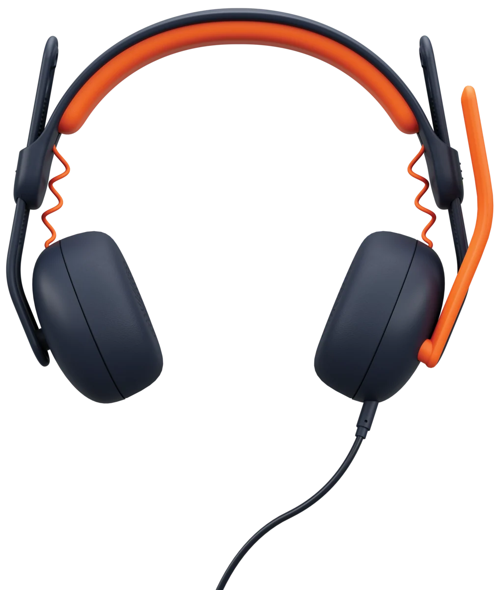 Logitech Zone Learn headset worn by a student showing the adjustable slider headband