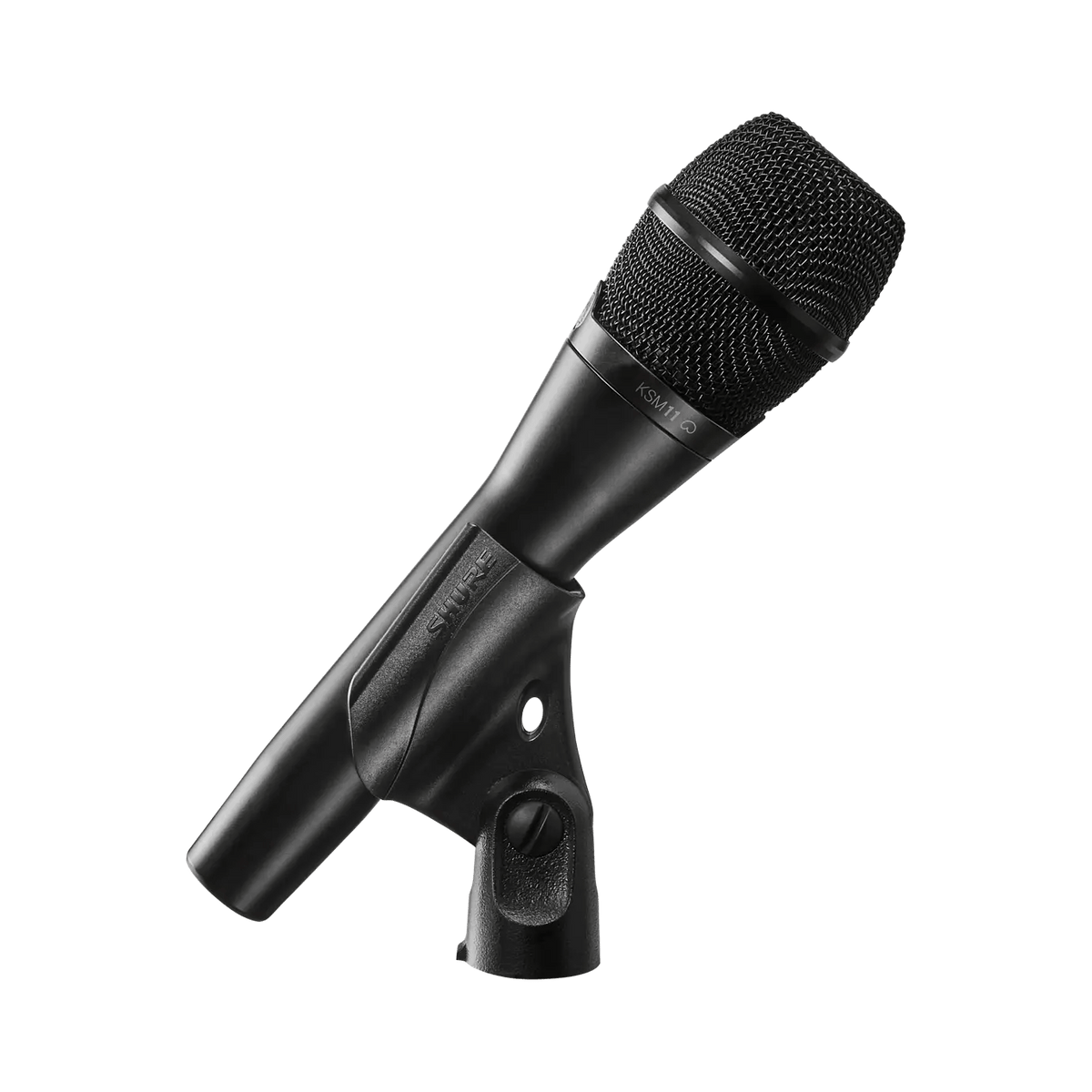 Shure KSM11 microphone in the included stand adapter