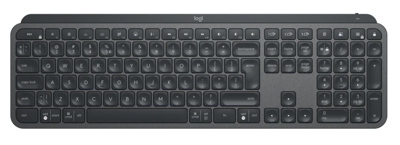 Logitech MX Keys keyboard backlit close up