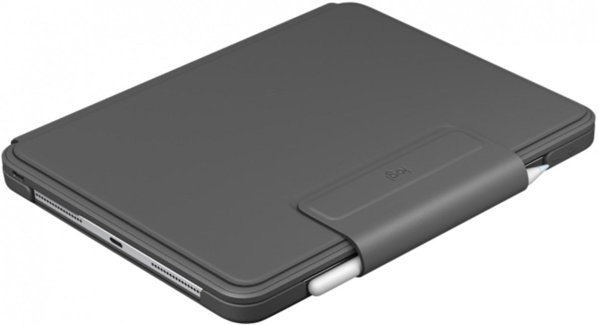 Logitech Slim Folio Pro 12.9 inch case rear view showing the Apple Pencil storage slot