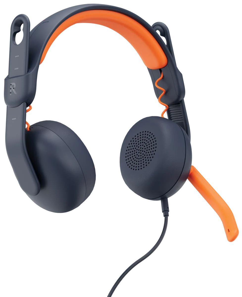 Logitech Zone Learn Classic Blue on-ear headset with boom microphone, front view