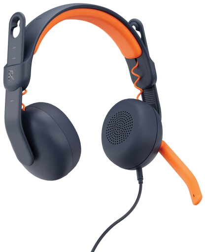 Logitech Zone Learn Classic Blue on-ear headset with boom microphone, front view