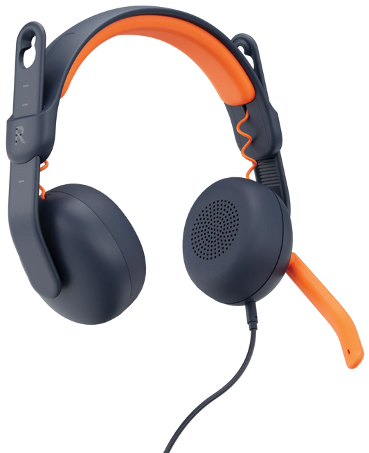 Logitech Zone Learn Classic Blue on-ear headset with boom microphone, front view