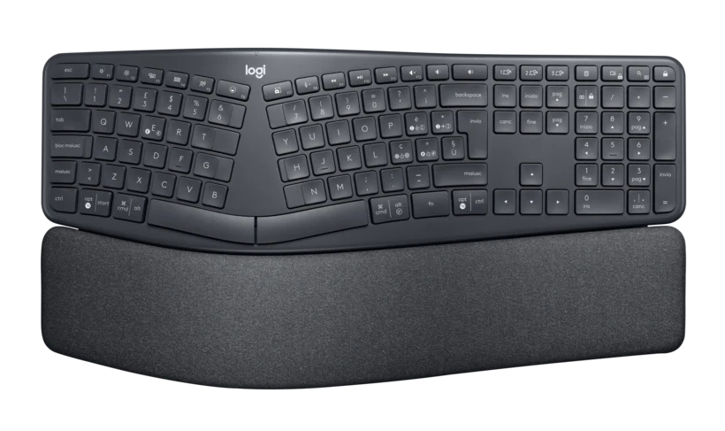 Logitech Ergo K860 keyboard side profile showing tilt