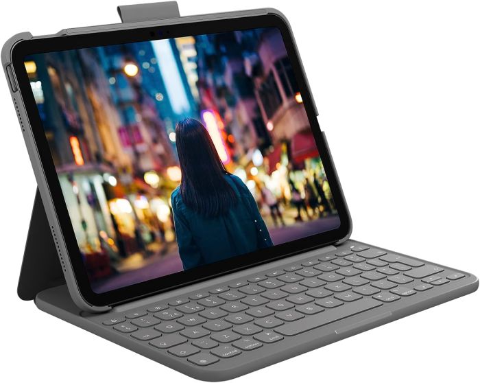 Logitech Slim Folio keyboard case for iPad 10th Gen Oxford Gray front view