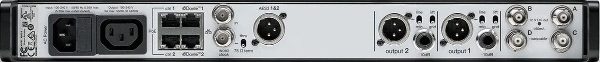 Shure AD4D-DC-B rear panel with XLR, AES3 and Ethernet connections
