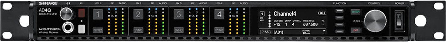 Shure AD4QNP=-B 4-Channel Digital Wireless Receiver for AD / ADX Transmitters - B Band - 606-810 MHz