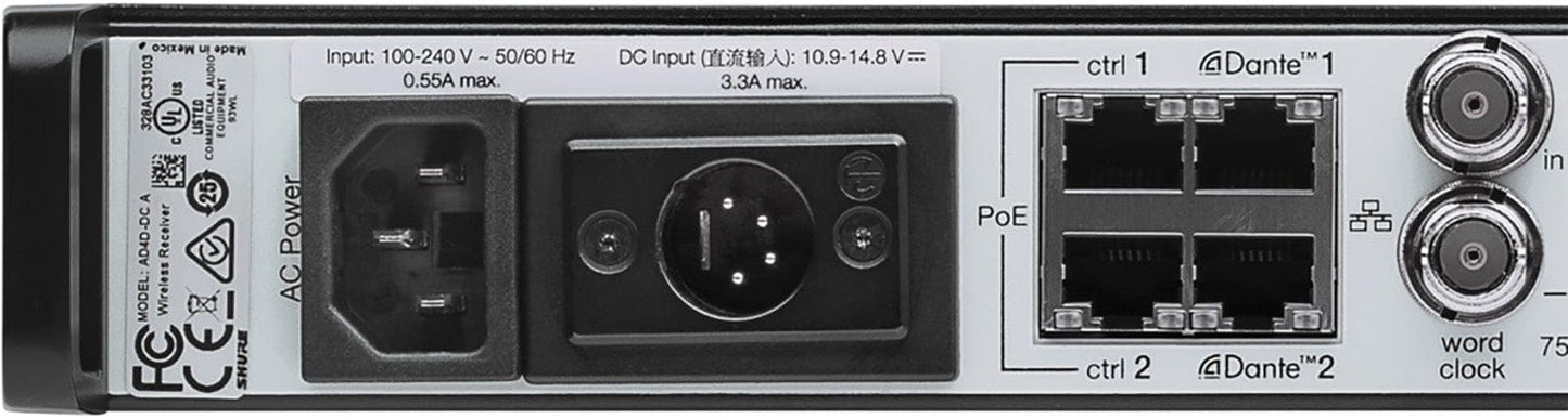 Shure AD4QUS=-C 4-Channel Digital Wireless Receiver with US Power Supply - C Band