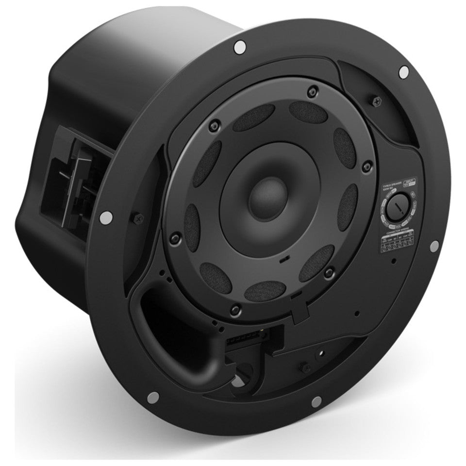 Bose DesignMax DM6C black in-ceiling loudspeaker, rear view of the woofer and tap selector