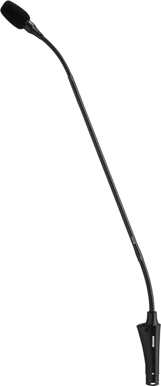 Shure CVG18 18 inch cardioid gooseneck condenser microphone with inline preamp, front product view