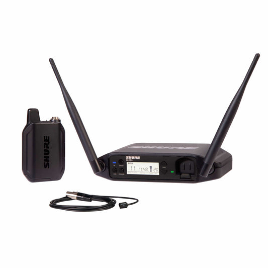 Shure GLXD14+/93 dual-band wireless lavalier system with WL93 microphone and tabletop receiver