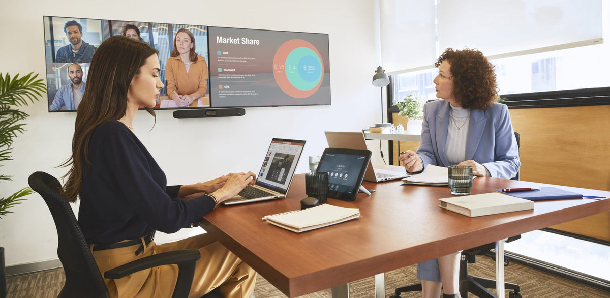 Poly Studio X32 video bar in small meeting room