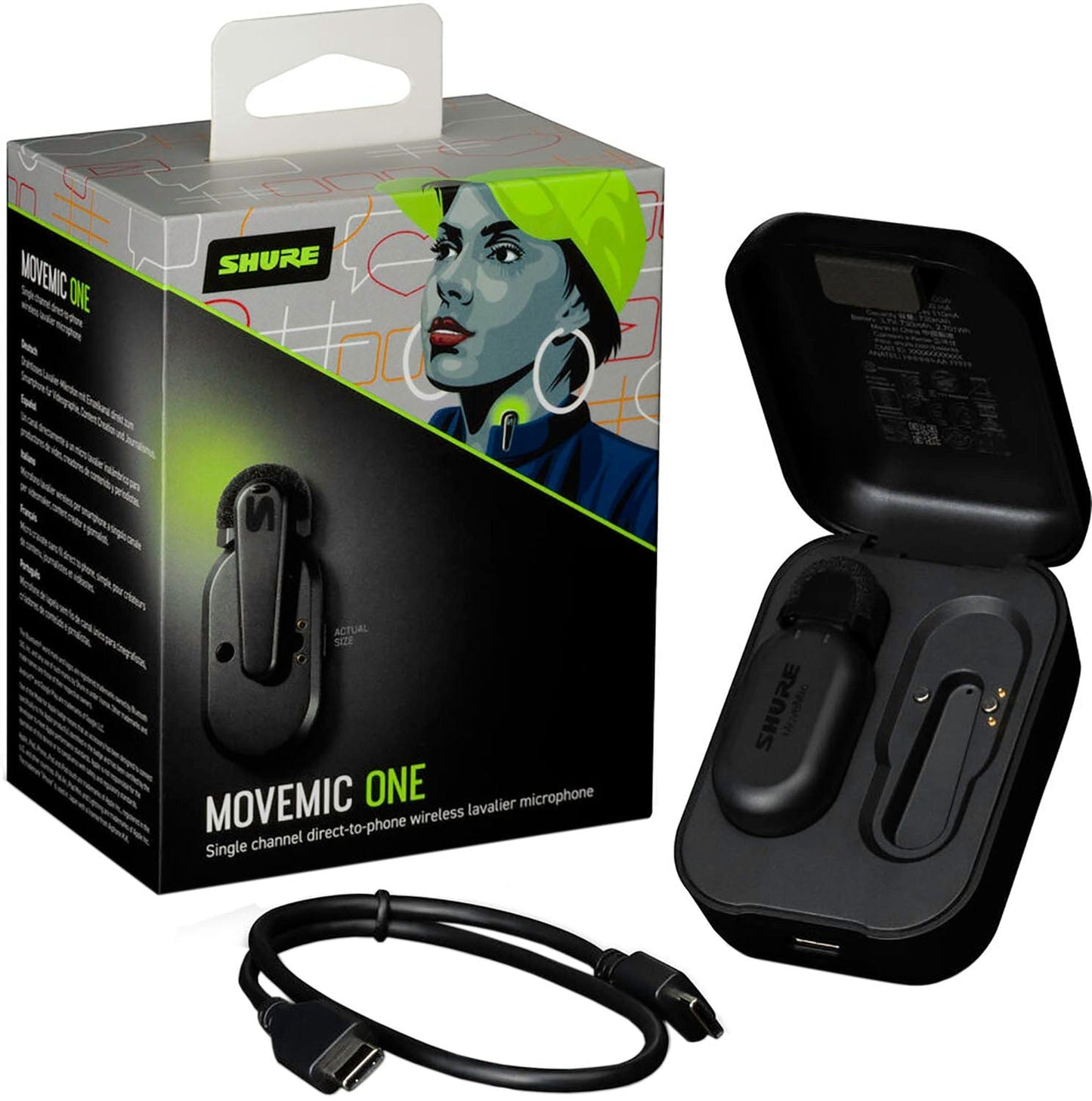 Shure MV-ONE-Z7 MoveMic Wireless Lavalier Microphone for Phones with Charge Case