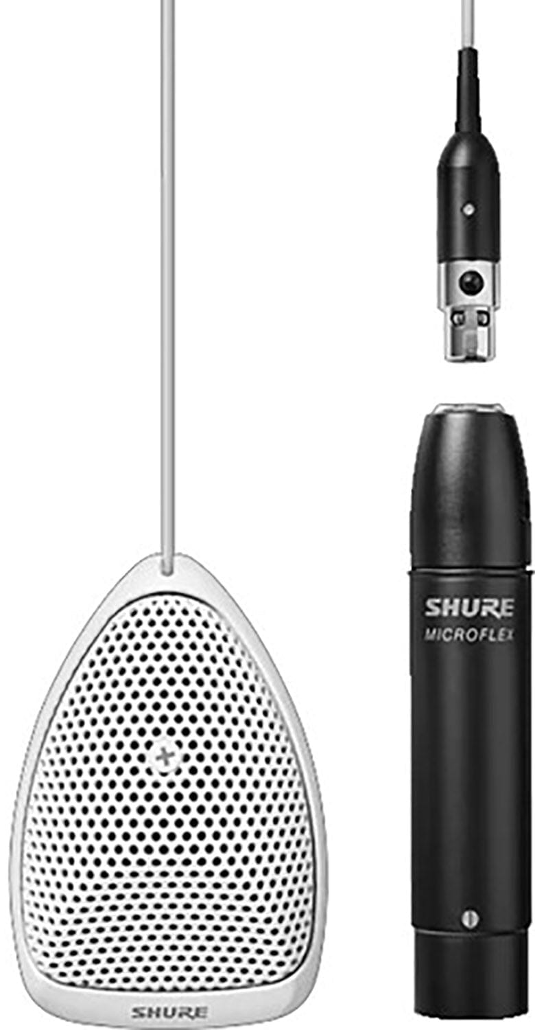 Shure MX391W-A/O white omnidirectional Microflex boundary microphone with detachable XLR preamp, main product view
